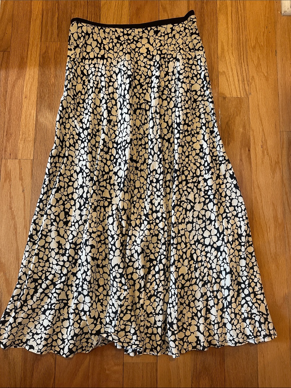 Mango Black and Cream Abstract Pleated Midi Skirt